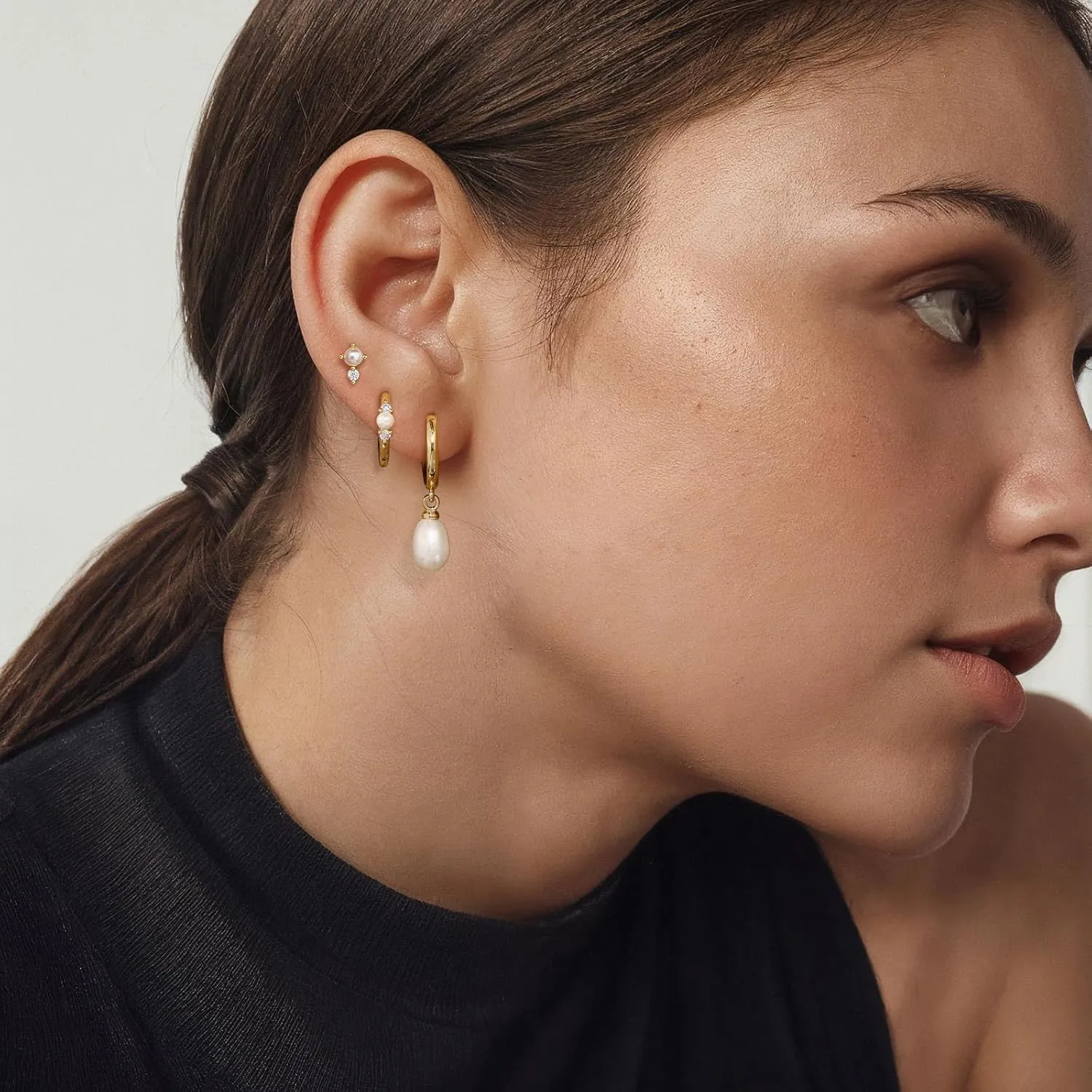 Pearl Earrings for Women, Gold Pearl Drop Hoop Earrings Set, Dainty Gold Pearl Earrings for Women Studs, Pearl Jewelry Gifts for Her, Wedding Earrings