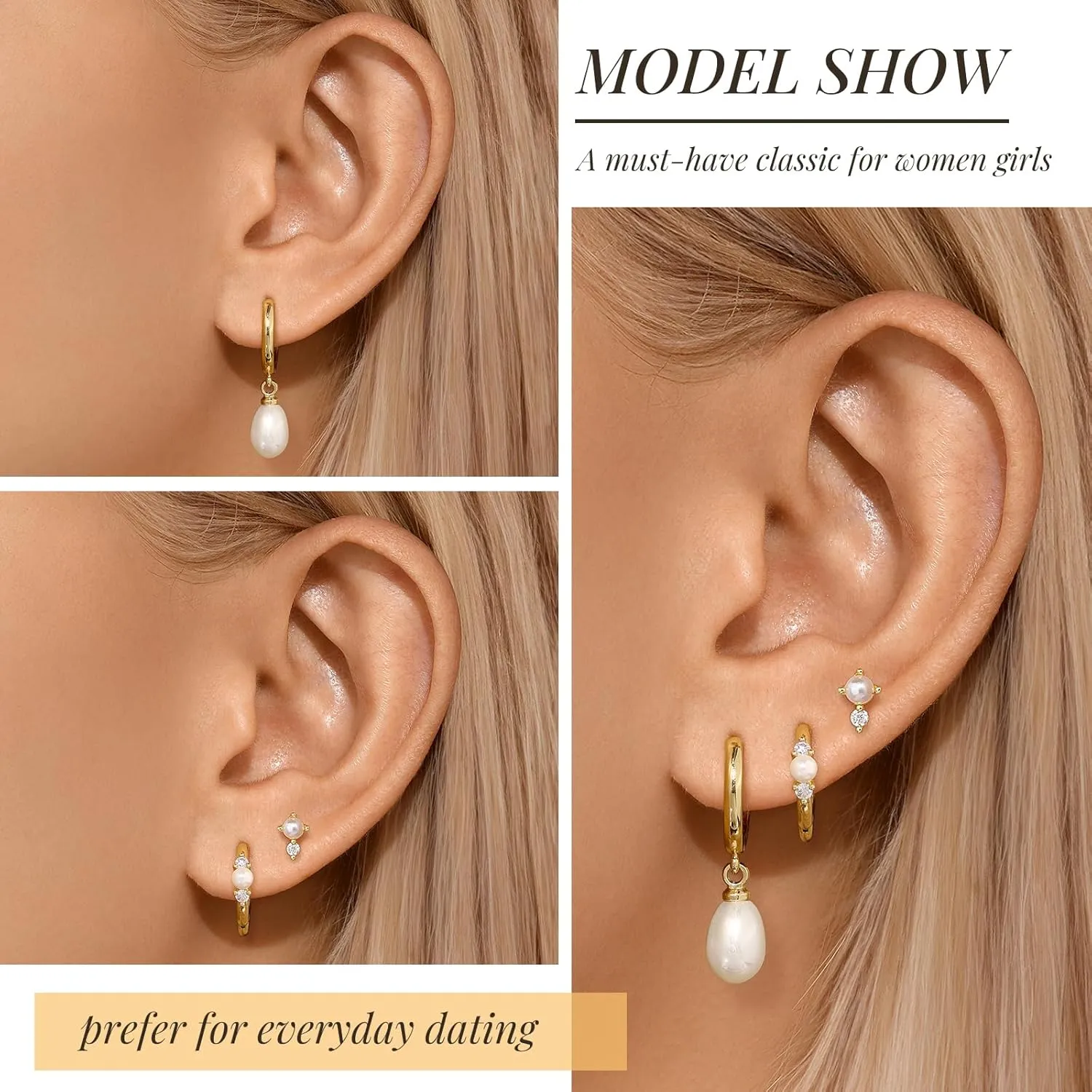 Pearl Earrings for Women, Gold Pearl Drop Hoop Earrings Set, Dainty Gold Pearl Earrings for Women Studs, Pearl Jewelry Gifts for Her, Wedding Earrings