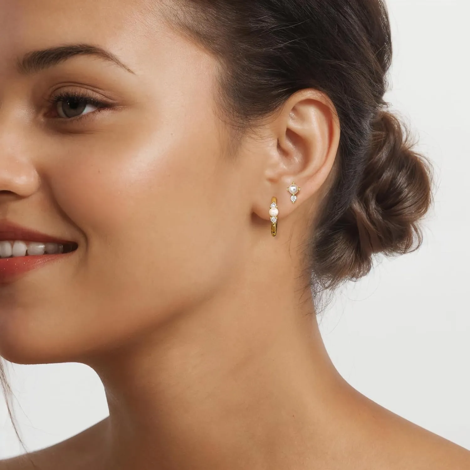 Pearl Earrings for Women, Gold Pearl Drop Hoop Earrings Set, Dainty Gold Pearl Earrings for Women Studs, Pearl Jewelry Gifts for Her, Wedding Earrings