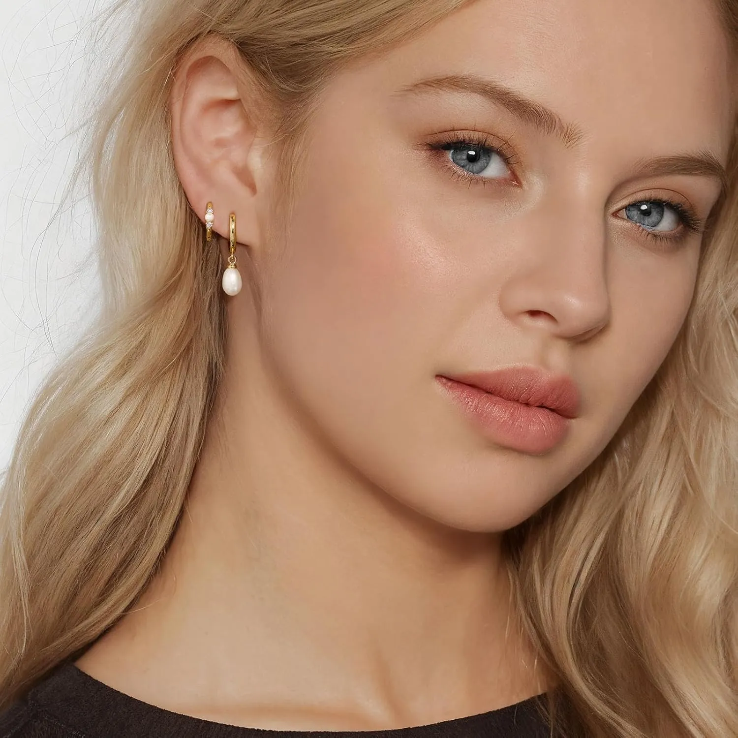 Pearl Earrings for Women, Gold Pearl Drop Hoop Earrings Set, Dainty Gold Pearl Earrings for Women Studs, Pearl Jewelry Gifts for Her, Wedding Earrings