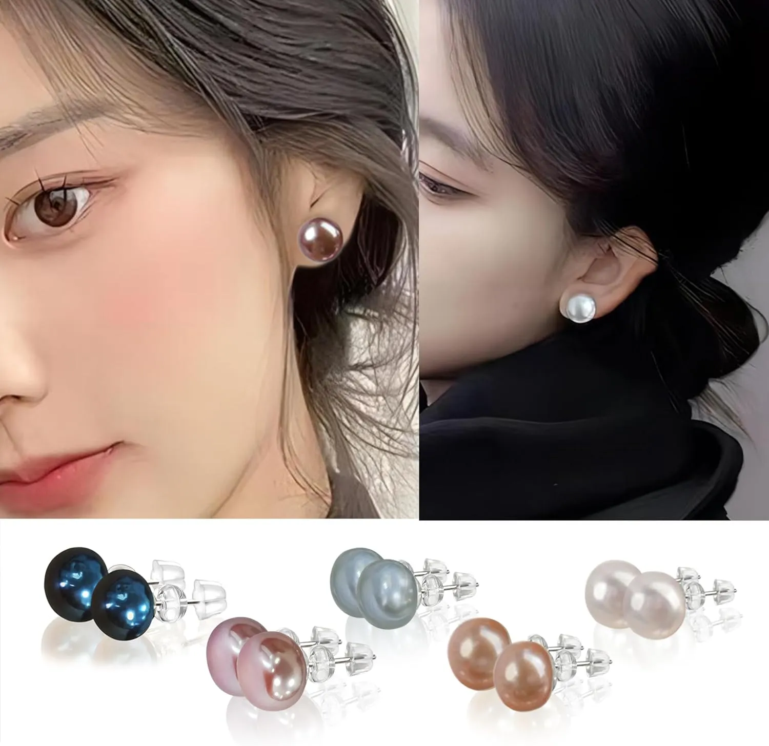 Pearl Earrings for women | Hypoallergenic Sterling silver studs Earrings with Genuine AAAAA Cultured Pearls8mm-10mm,Pearl studs Earrings