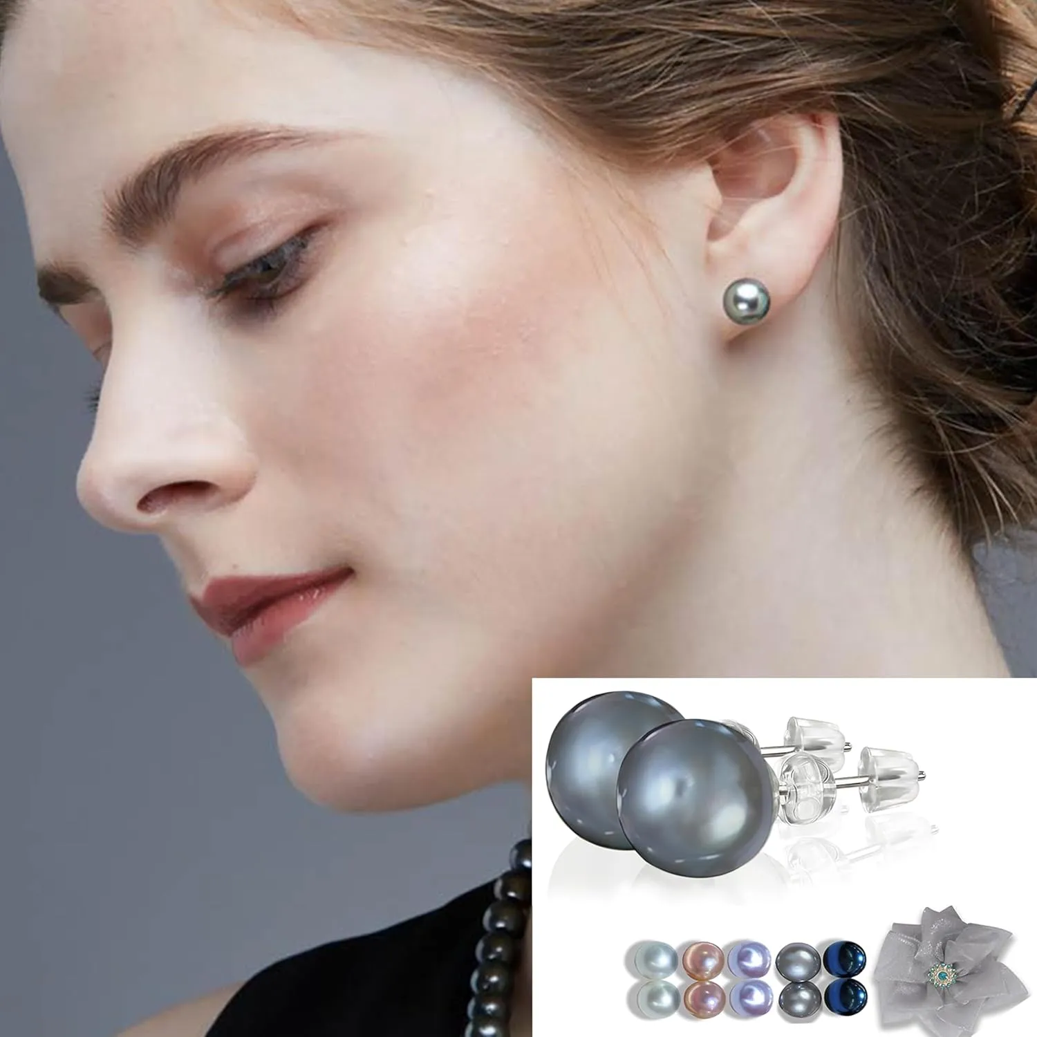 Pearl Earrings for women | Hypoallergenic Sterling silver studs Earrings with Genuine AAAAA Cultured Pearls8mm-10mm,Pearl studs Earrings
