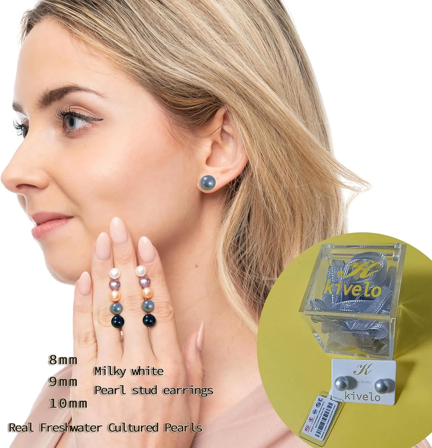Pearl Earrings for women | Hypoallergenic Sterling silver studs Earrings with Genuine AAAAA Cultured Pearls8mm-10mm,Pearl studs Earrings