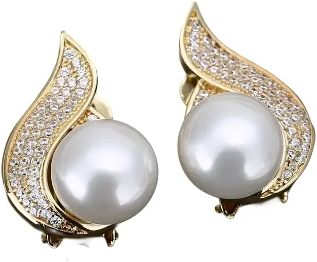 Pearl earrings for women Korean Geometric Zircon Clip on Earrings for Women Exquisite Elegant Pearl Earrings Without Pierced Wedding Party Jewelry-T42