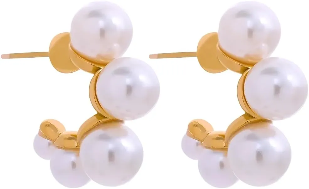 Pearl earrings for women Stainless Steel Minimalist Elegant Imitation Pearl Earrings Charm Sweet Romantic 18k Gold Color Women Fashion Jewelry Gift-T49