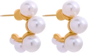 Pearl earrings for women Stainless Steel Minimalist Elegant Imitation Pearl Earrings Charm Sweet Romantic 18k Gold Color Women Fashion Jewelry Gift-T49