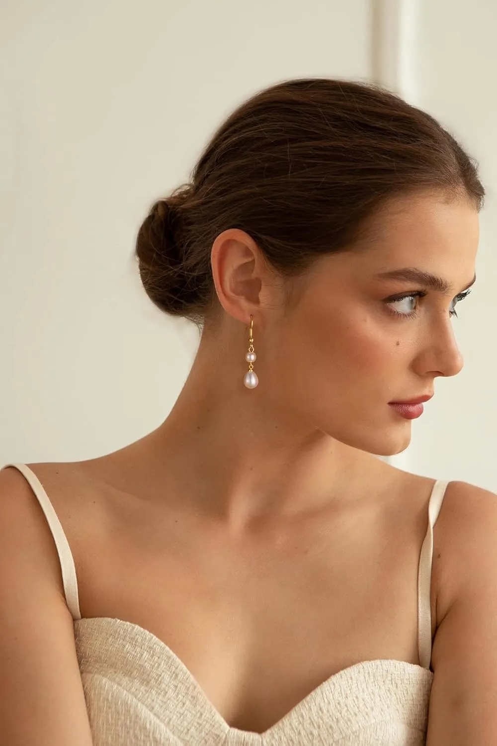 Pearl Earrings for Women Trendy: Flat Back Stud Earrings 14K Gold Plated/925 Sterling Silver Freshwater Pearl Dangle Earrings Cute Bow Earrings Wedding Jewelry Birthday Gifts for Women Girls