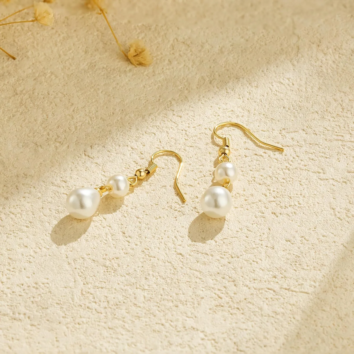 Pearl Earrings for Women Trendy: Flat Back Stud Earrings 14K Gold Plated/925 Sterling Silver Freshwater Pearl Dangle Earrings Cute Bow Earrings Wedding Jewelry Birthday Gifts for Women Girls