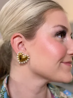 Pearl Heart Gold Plated Earrings