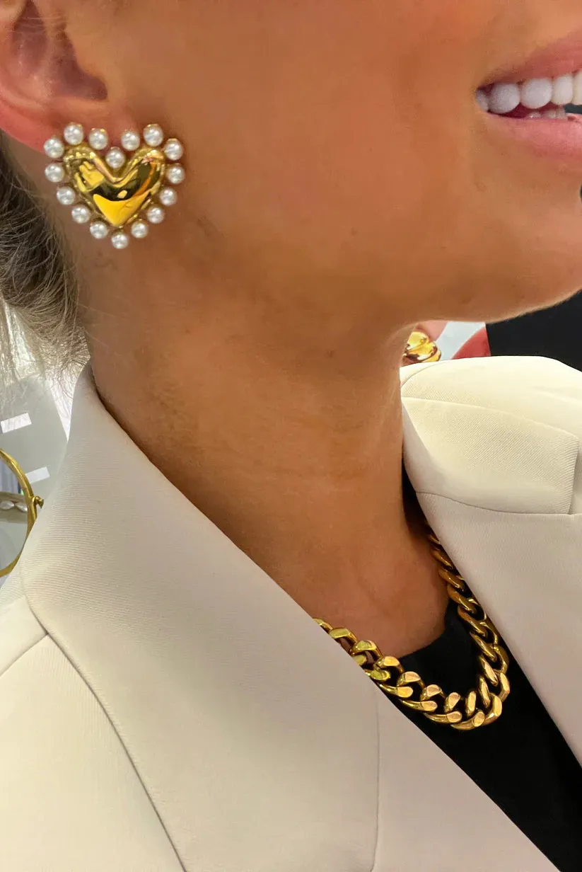 Pearl Heart Gold Plated Earrings