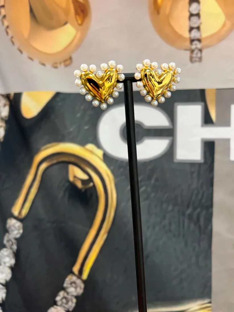Pearl Heart Gold Plated Earrings