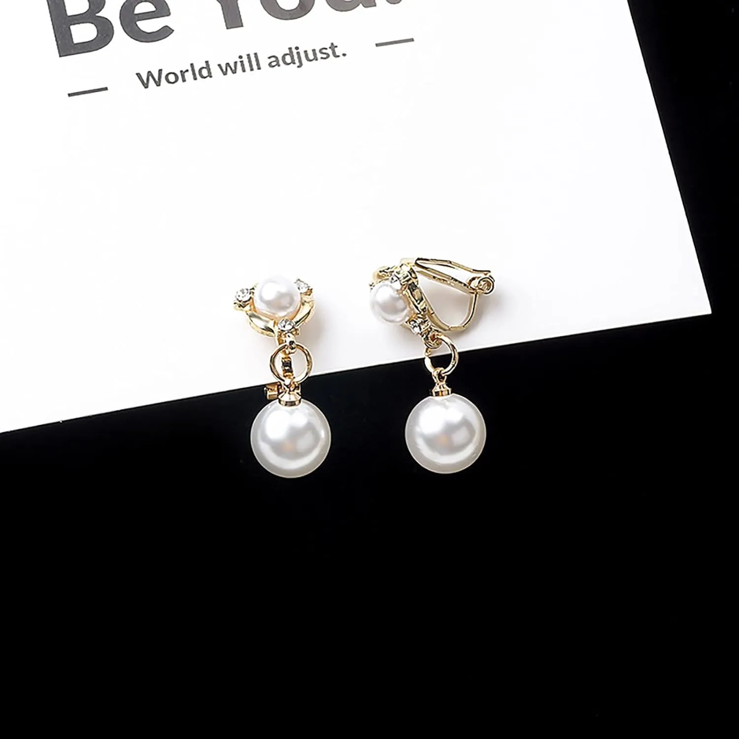 Pearl Stud Earrings Clip-on Earrings for Women Cubic Zirconia Dangle Earrings Dainty Non-Pierced Wedding Earrings