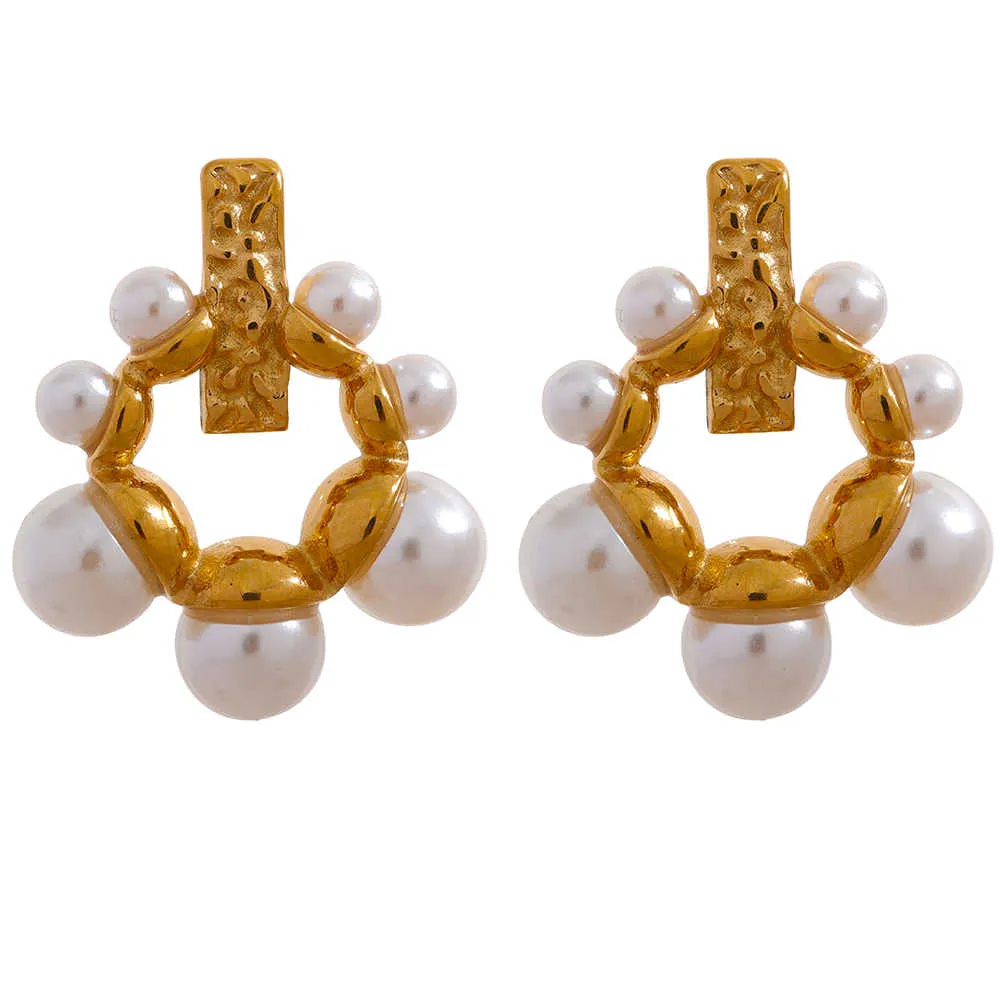 Pearls Geometric Hollow Earrings