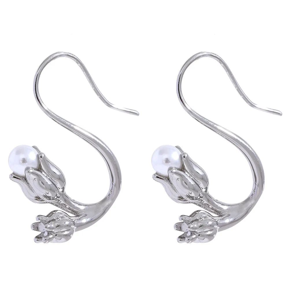 Pearls Tulip Flower Earrings