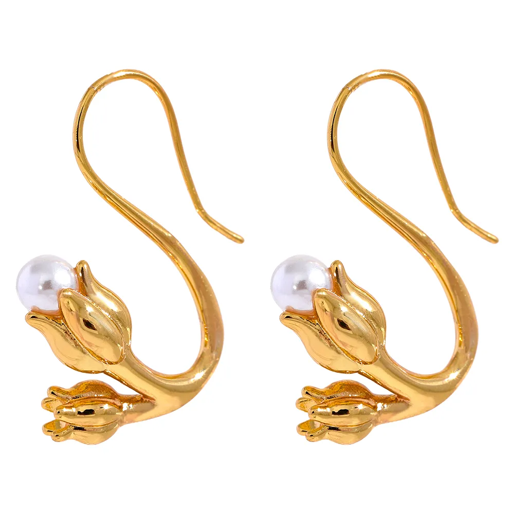 Pearls Tulip Flower Earrings