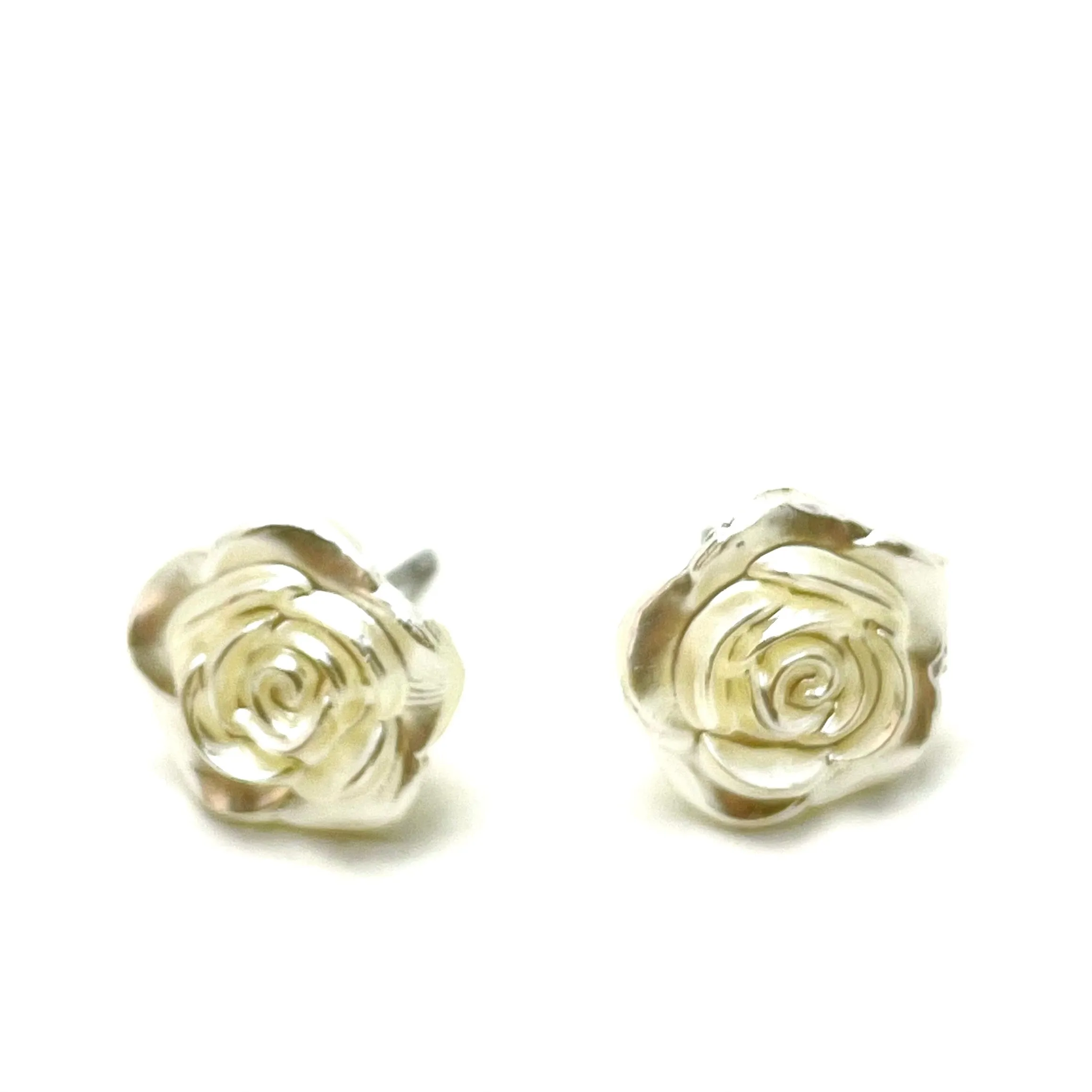 Pearly Ivory Rose Button Stud Earrings
