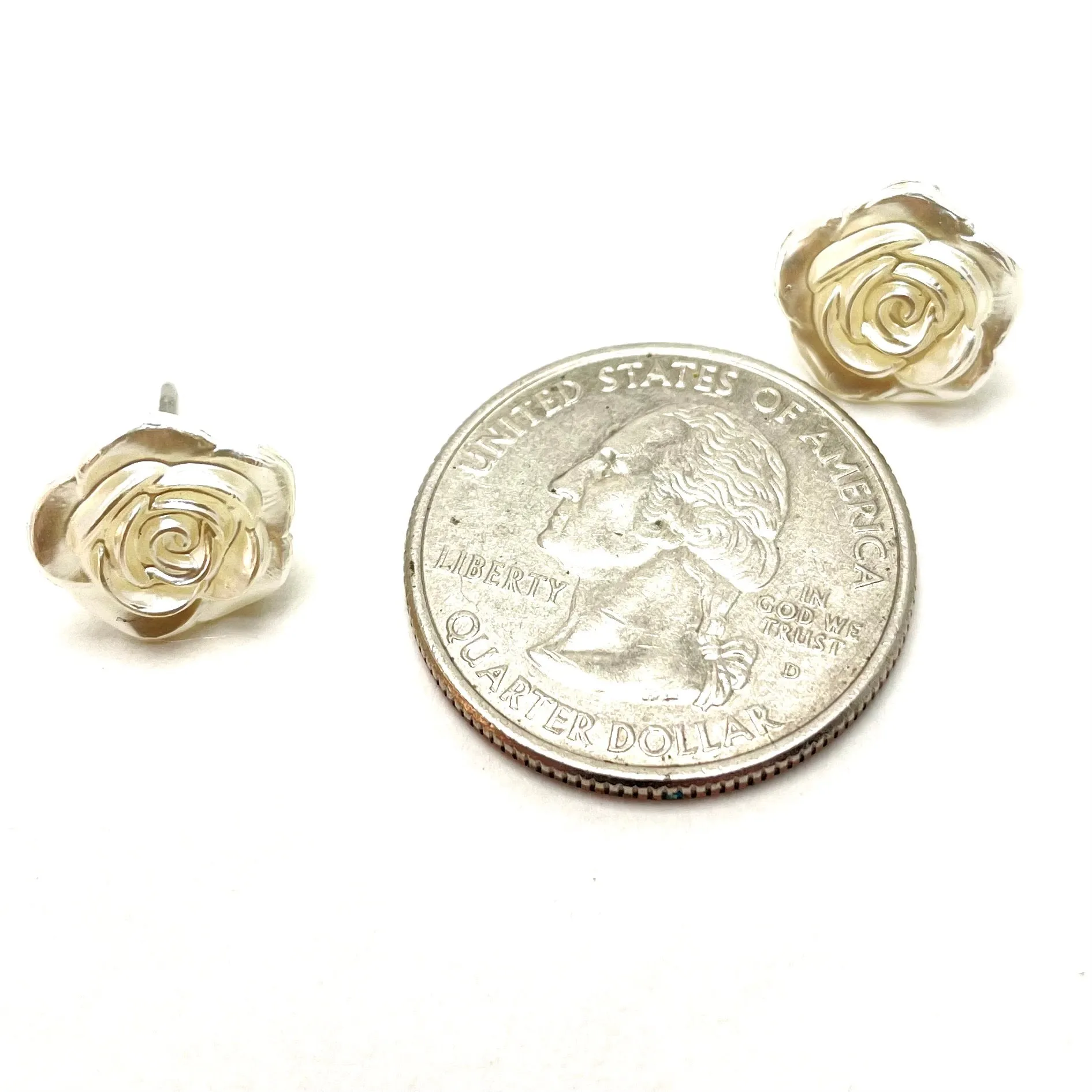 Pearly Ivory Rose Button Stud Earrings