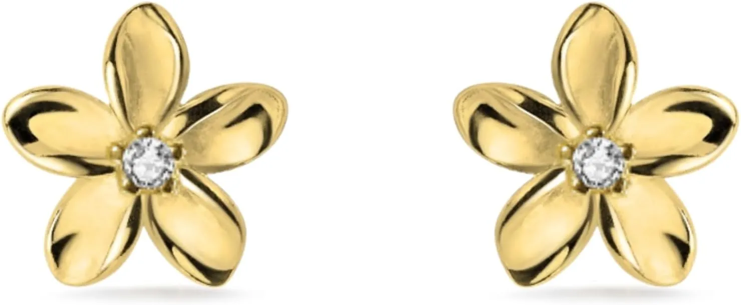 PERIMADE Tiny Flower Stud Earrings Gold Plated Cubic Zirconia Small Floral Earrings for Women, Dainty 925 Sterling Silver Hypoallergenic Non Tarnish Jewelry Trendy Birthday Friendship Gift