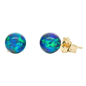 Perrin: Blue-Green Peacock Created Australian Opal Ball Stud Earrings 14-20 Gold Filled