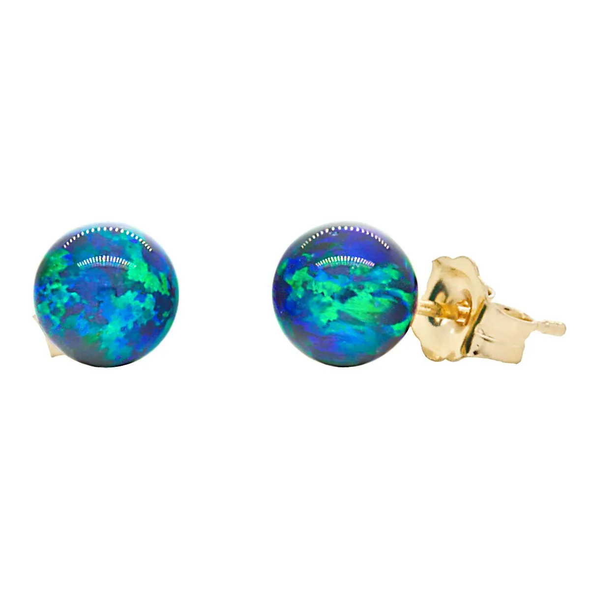 Perrin: Blue-Green Peacock Created Australian Opal Ball Stud Earrings 14-20 Gold Filled