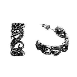 Personalized Women Brand Retro Flower Designer Anqitue Silver Ear Stud Earrings Black CZ