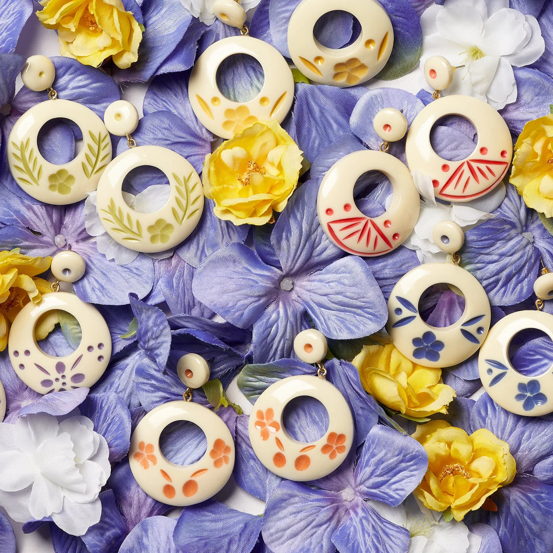 Petal Cream Drop Hoop Earrings