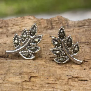 Petite Leaves Marcasite & Silver Stud Earrings