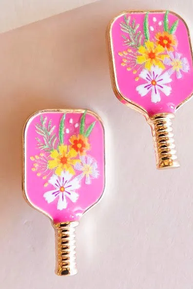 Pickleball Stud Earrings | Hand Painted Enamel Dainty Pickleball Earrings
