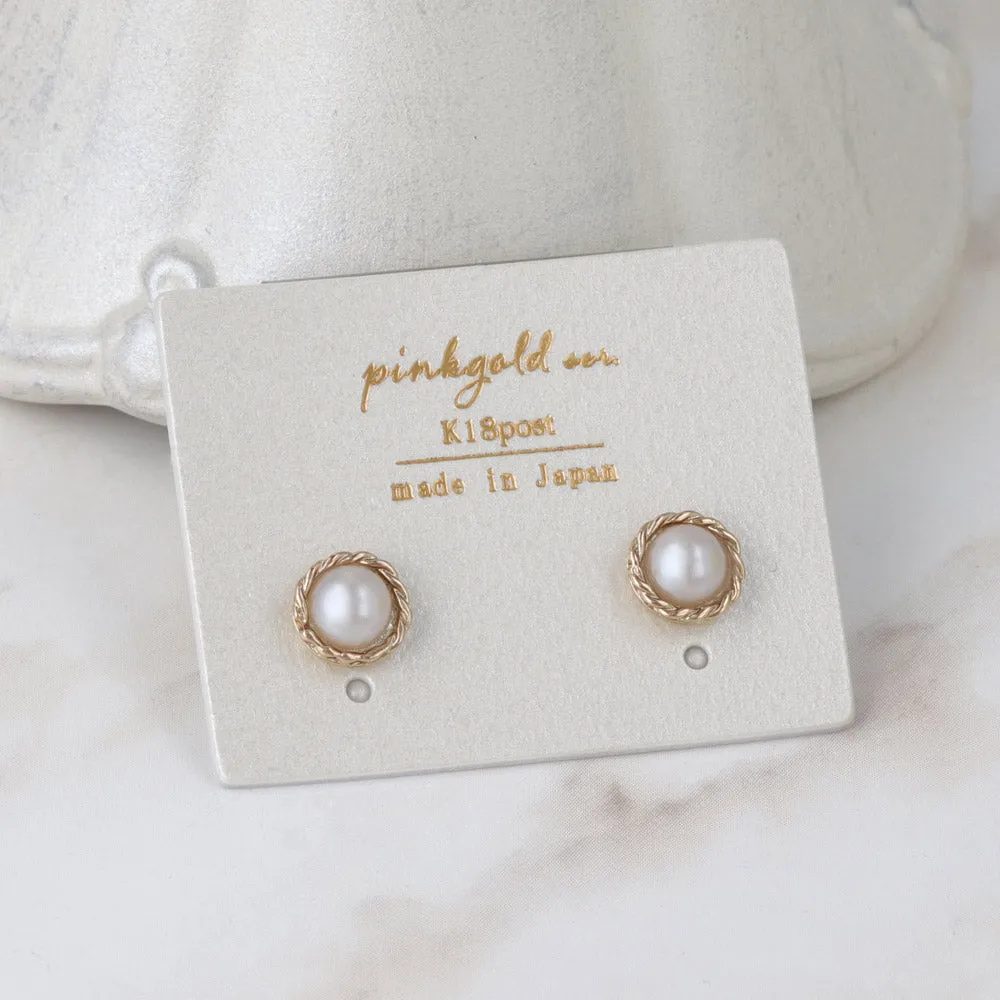 Pink Gold Tone Faux Pearl Studs