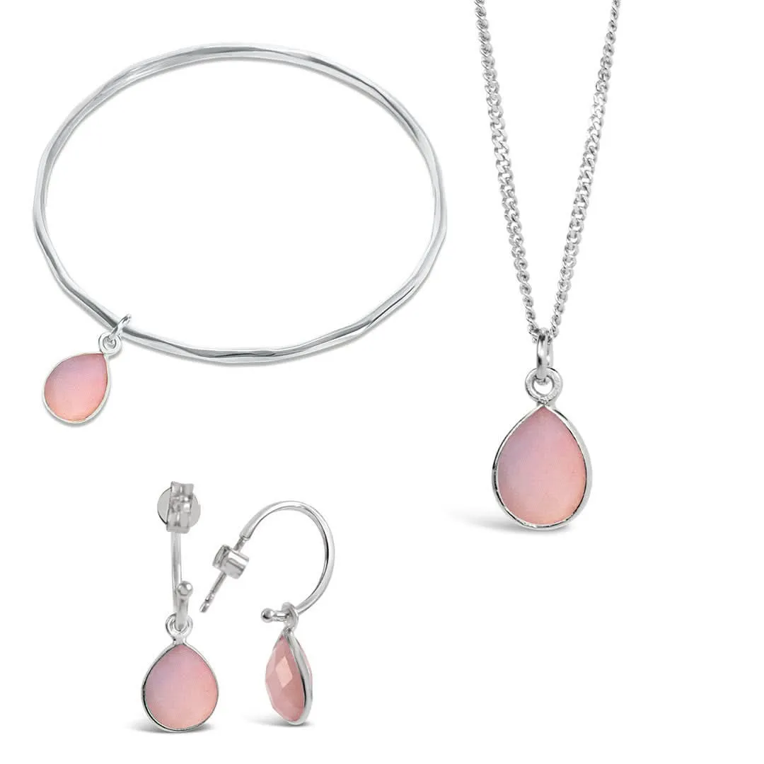 Pink Opal Charm Bangle | Silver - October