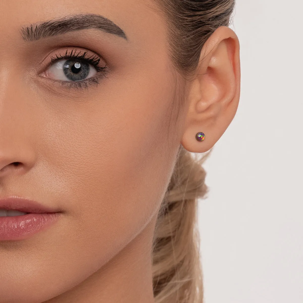 Pink Opal Titanium Stud Earrings