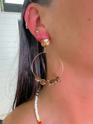 Pink Panache Light Silk Cushion Crystal with Leopard Pave Bead Gold Wire Earrings