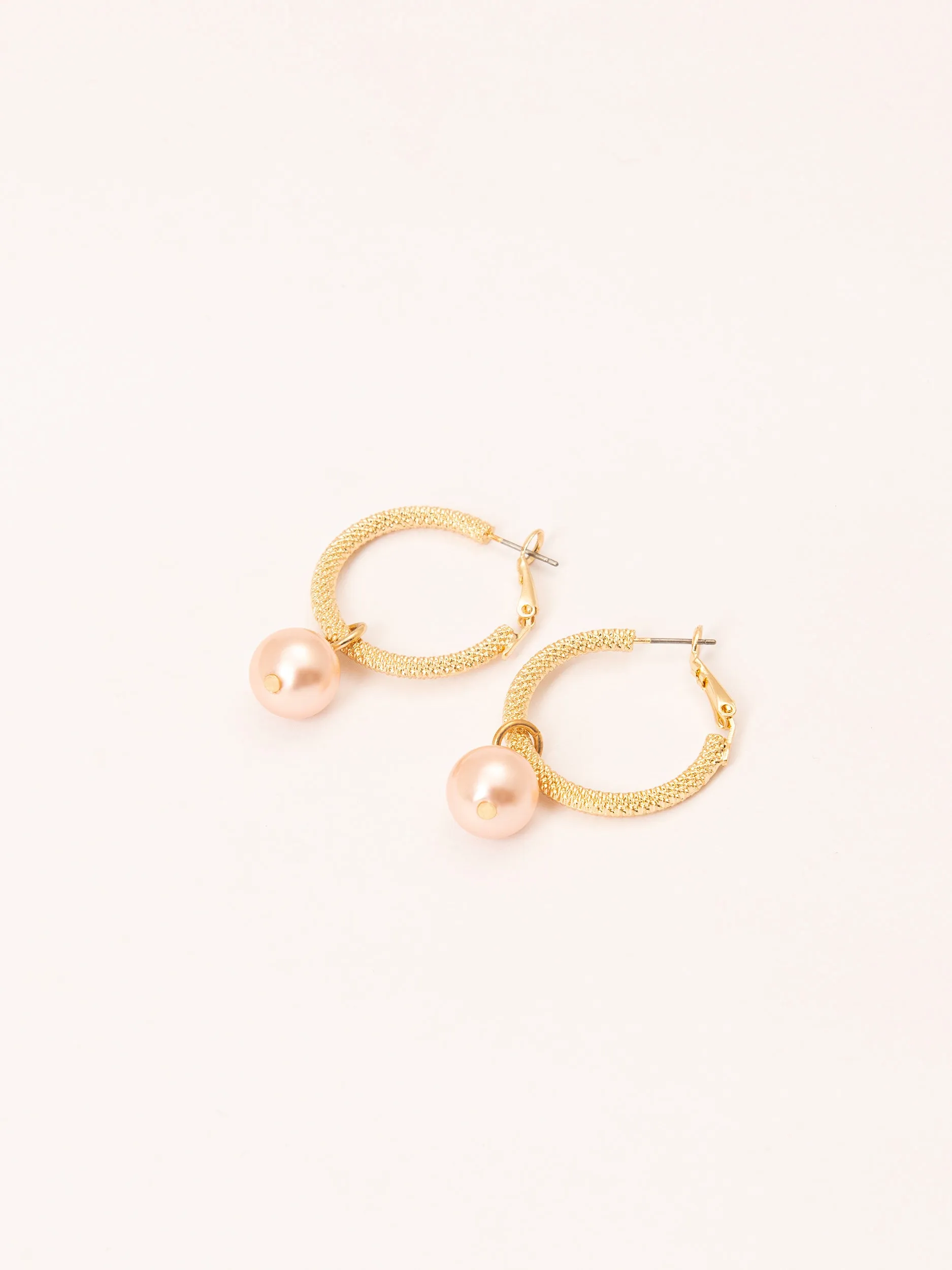 Pink Pearl Hoop Earrings