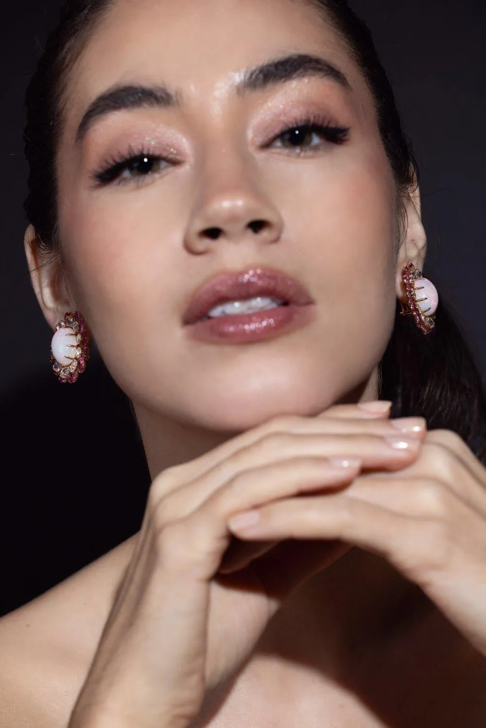 Pink Sapphire Opal Earrings