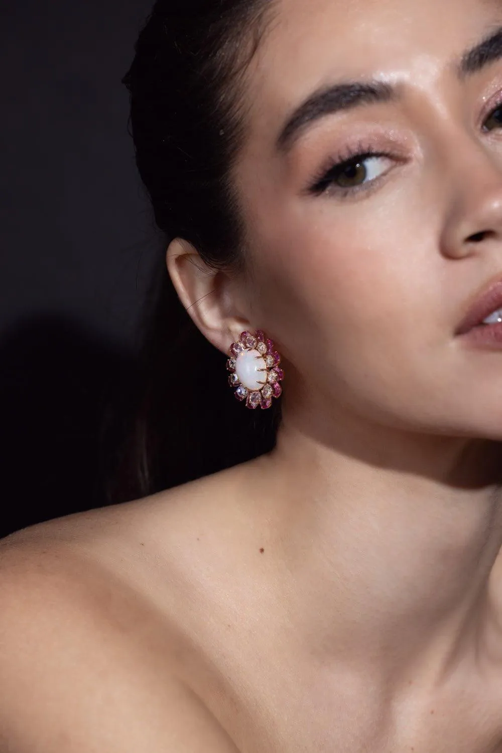 Pink Sapphire Opal Earrings