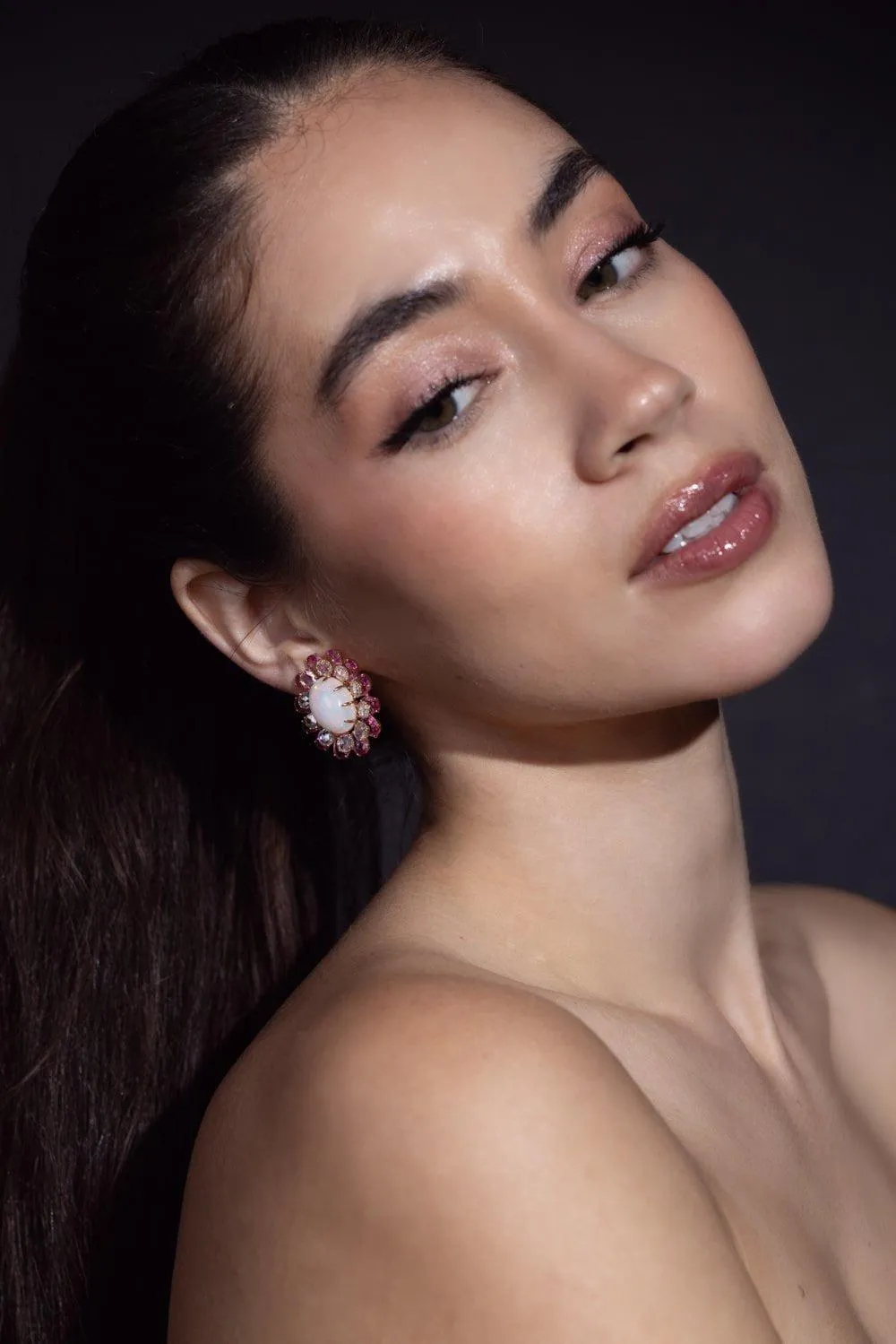 Pink Sapphire Opal Earrings