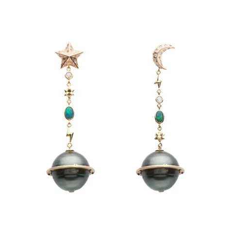 Planet Earrings Star and Moon