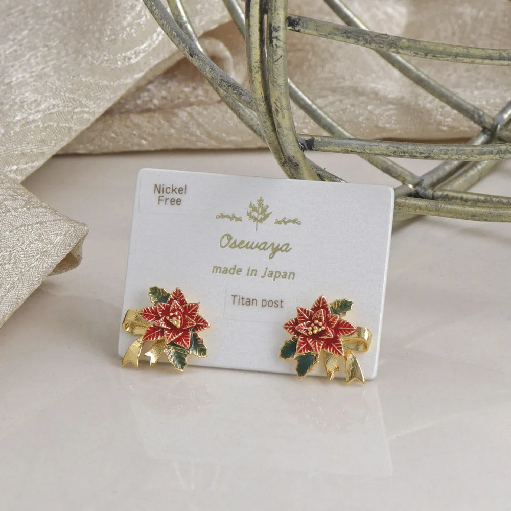 Poinsettia Ornament Stud Earrings