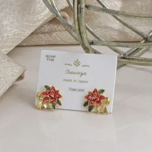 Poinsettia Ornament Stud Earrings