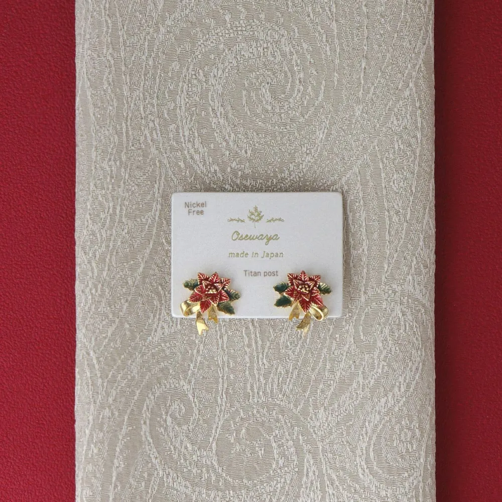Poinsettia Ornament Stud Earrings