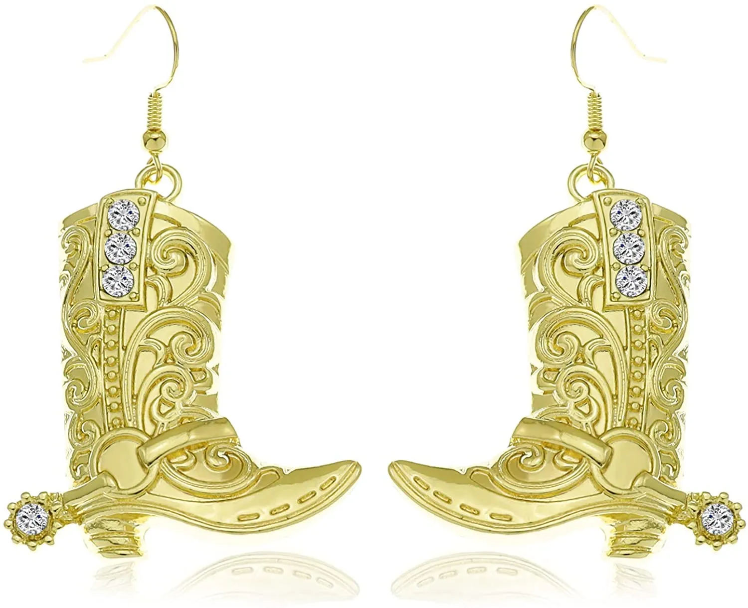 Polish Gold Dangle Drop Western Texas Boots Earrings