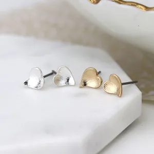 POM Silver and gold plated heart stud earring set