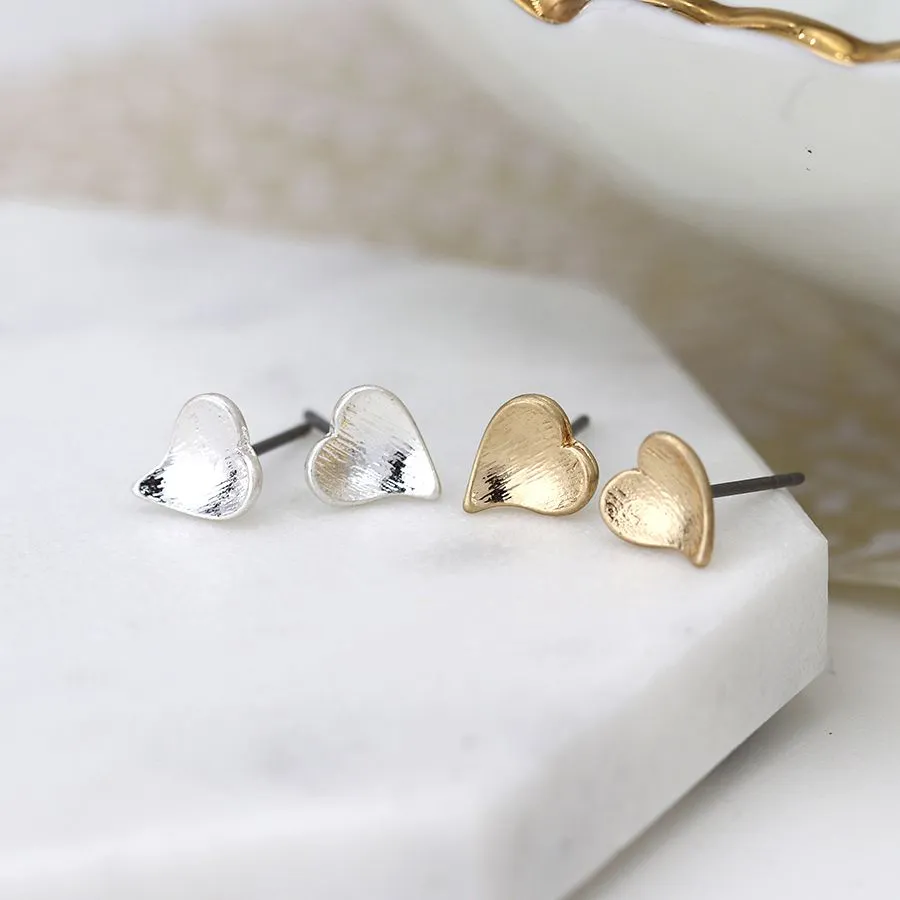 POM Silver and gold plated heart stud earring set