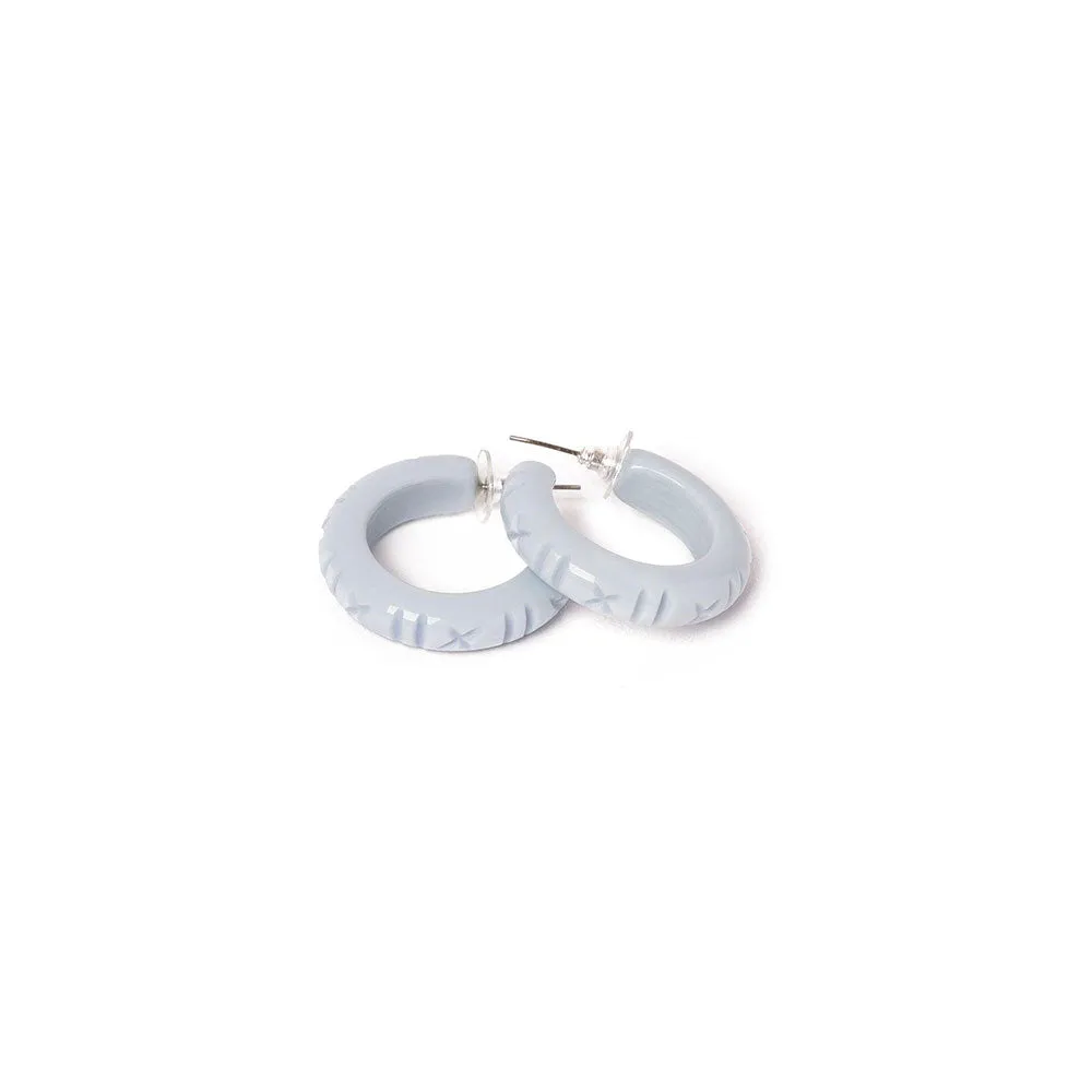 Powder Blue Heavy Carve Hoop Earrings by Splendette
