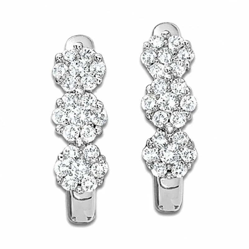 Pre-Owned Zales 1/4ct Diamond Flower Huggie Earrings in 10k White Gold