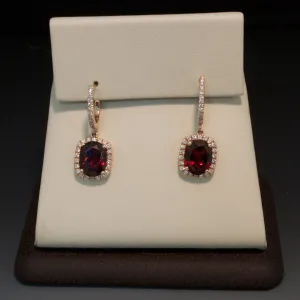 Pretty Rose Gold Red Garnet and Diamond Earrings
