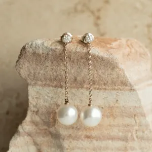Provenance Diamond Earrings Australian South Sea Cygnet Bay 2 X Drop 10.5mm A3 2=0.20 G/si 9ct Yellow Gold