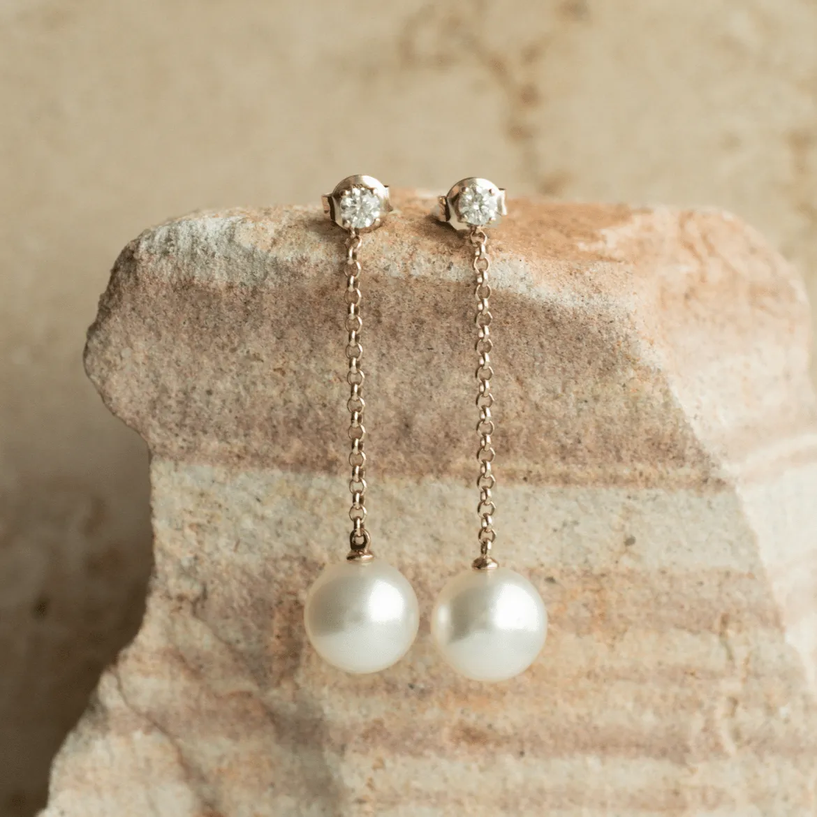 Provenance Diamond Earrings Australian South Sea Cygnet Bay 2 X Drop 10.5mm A3 2=0.20 G/si 9ct Yellow Gold