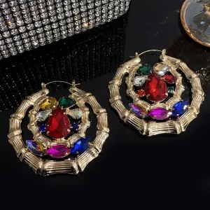 Punk Doublelayer Bamboo Circle Hoop Earrings