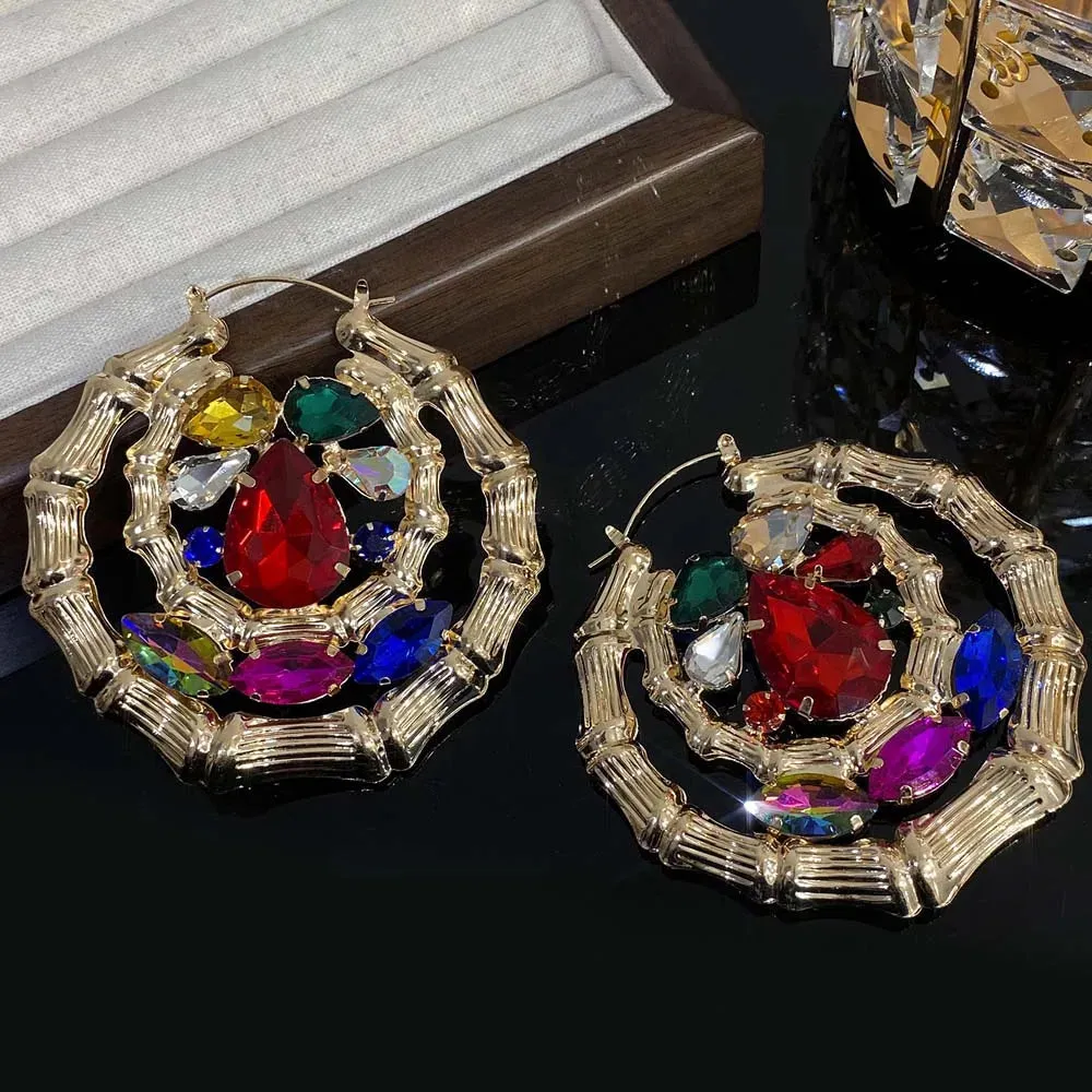Punk Doublelayer Bamboo Circle Hoop Earrings